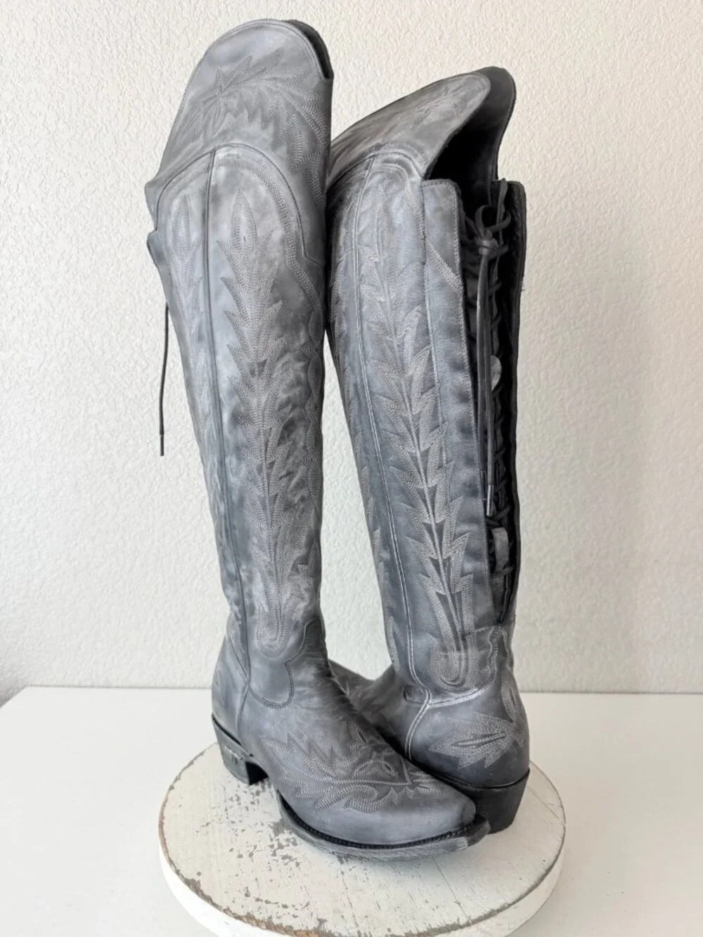 Lane LEXINGTON Over The Knee Black Cowboy Boots Womens 7.5 Western Snip Toe Tall